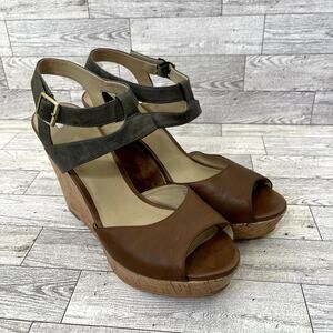 BP Tan and Gray Cork Wedge Sandals Size 10